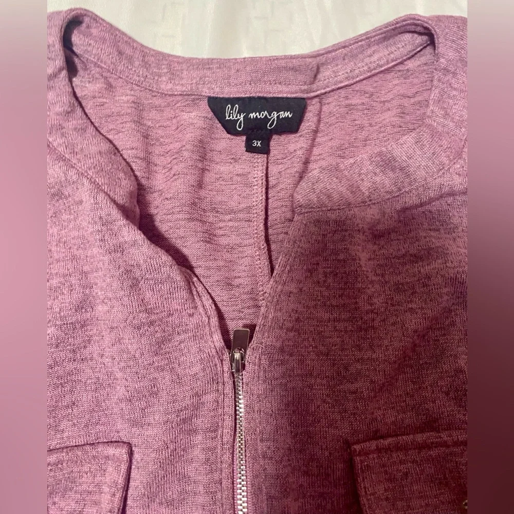 Casual Mauve Short Sleeve Top with Zipper - Lily Morgan 3XL - Picture 2 of 3